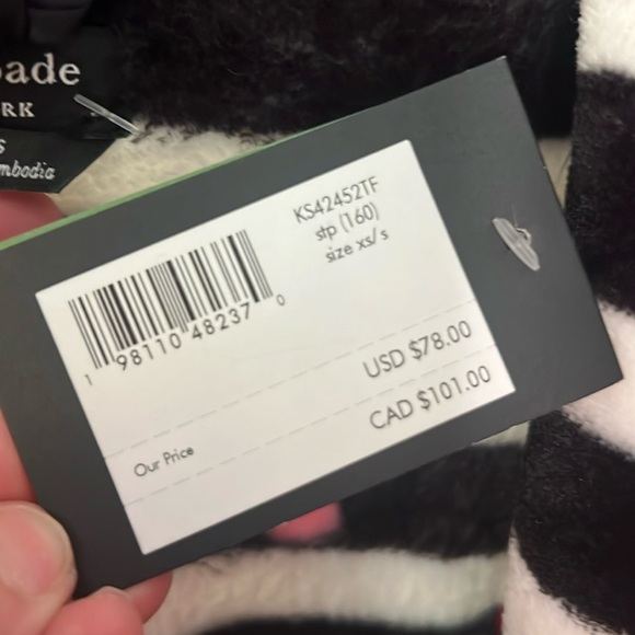 NWT Kate Spade Stripe black white Polka Dot Robe chenille plush size Xs/small - Picture 6 of 10